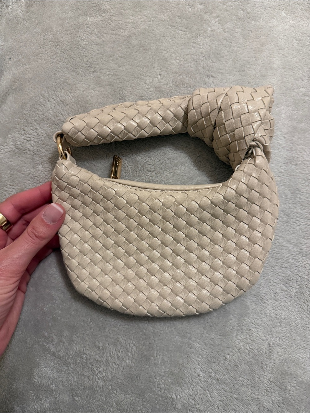 Anthropologie Cream Woven Knot-Handle Mini Bag - Picture 2 of 5